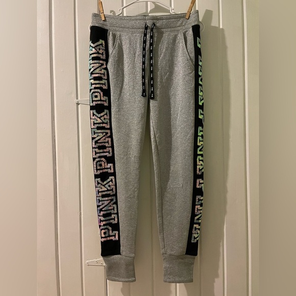 VS PINK bling metallic shine outfit SMALL joggers LARGE hoodie NWOT - Picture 10 of 13